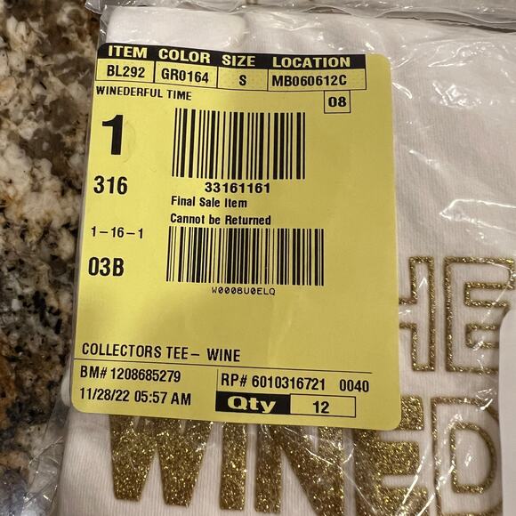 **NWT J. Crew White W/Gold "Wine" Christmas Graphic Tee - Picture 8 of 9